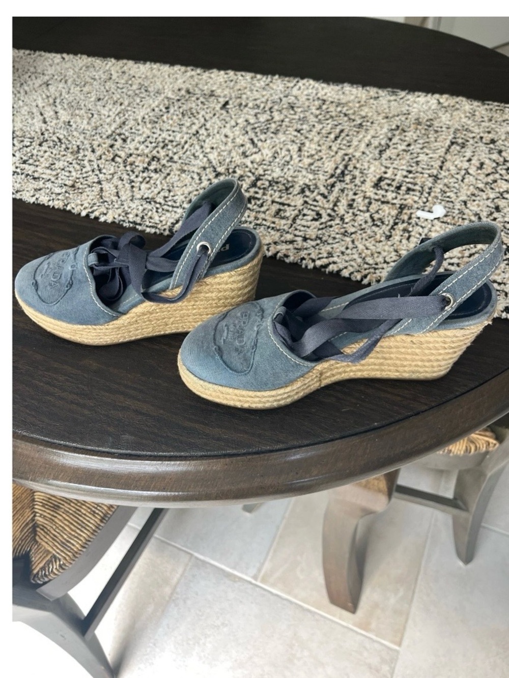 Prada Navy Canvas Espadrille Wedges with Ankle Wrap - Picture 4 of 6